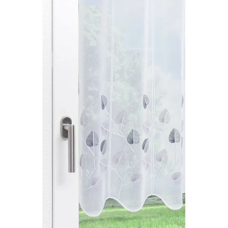 Scheibengardine Lysel - Designblätter (Bx H) 96cm * 70cm Grau/Grau – Bild 4