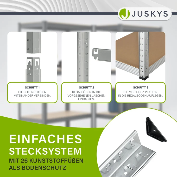 Juskys 3er Metall-Regalsystem, 15 Böden aus MDF, Silber – Bild 4