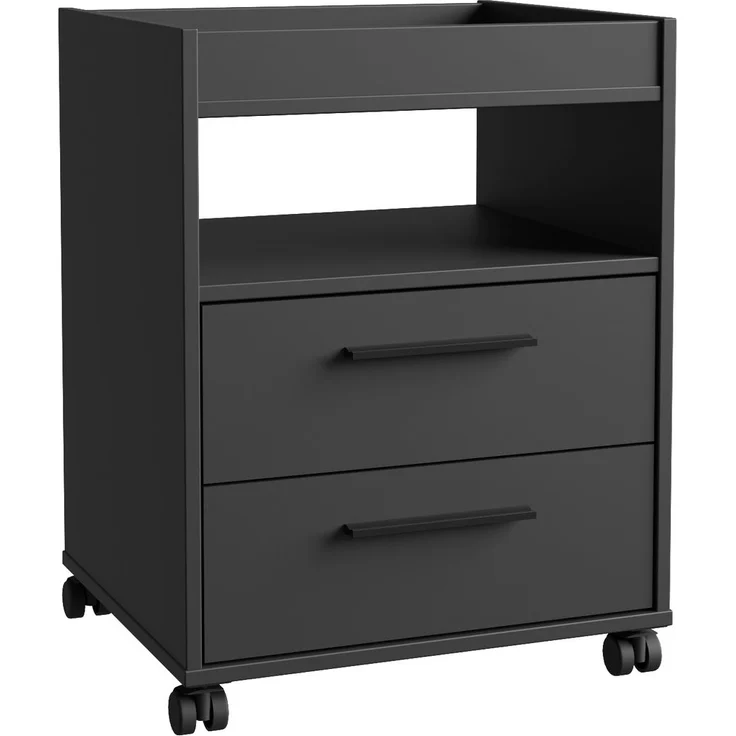 Rollcontainer >TEZAUR< 2 Schübe, 1 Fach, Rollen, schwarz matt - 48,4x63x42cm (B/H/T) – Bild 4