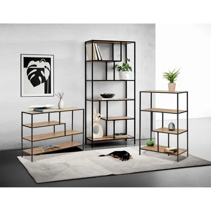 XORA 'ROCKY' Raumteiler Regal (halbhoch), MDF Eiche Artisan, 77 x 115 x 33 cm, mit 4 Fachböden – Bild 2