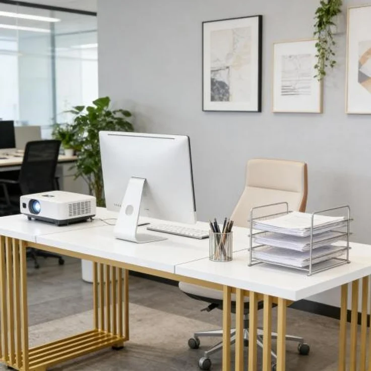 Klassischer Bürotisch,Eleganter Executive-Schreibtisch,Funktioneller Computer-Schreibtisch(nur Schreibtisch)--Gold + Weiß--180x79x79cm--YOUDENOVA – Bild 4