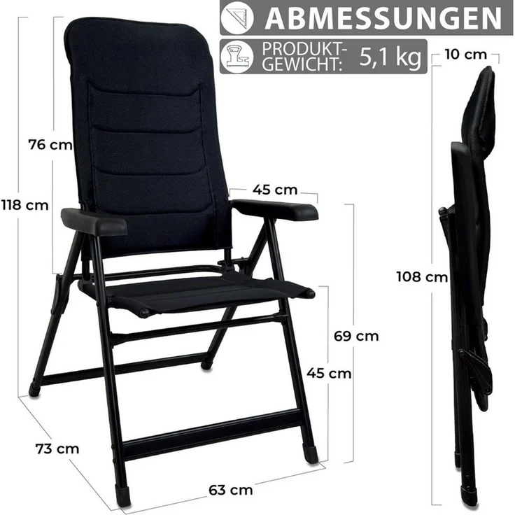 osoltus 'Alu' Gartenliege, mit Fußablage, schwarz, 120 x 73 x 63 cm – Bild 2