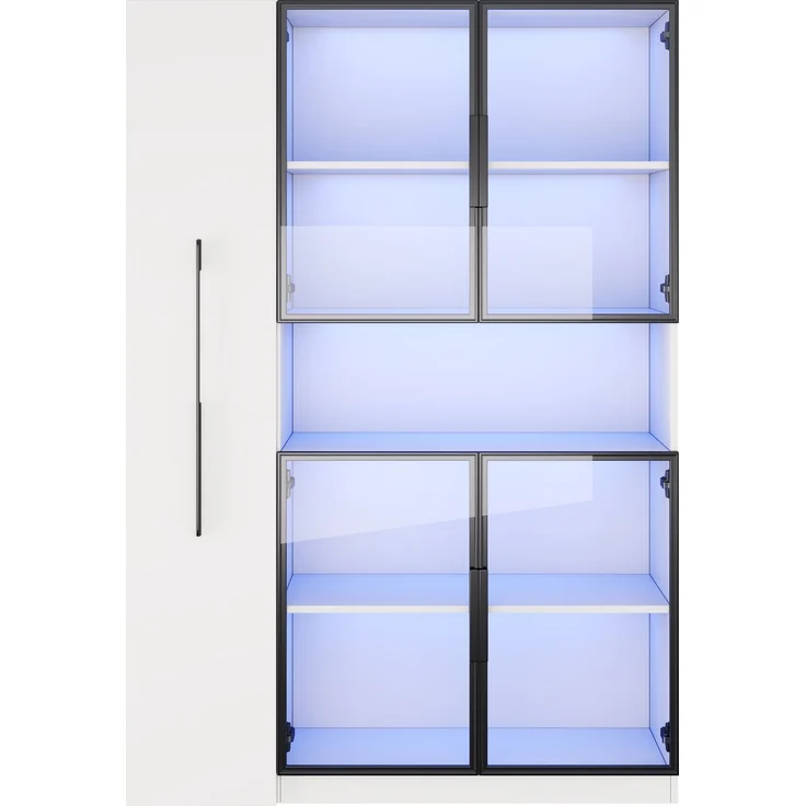 ZUBALIYA Glasvitrine110×35×160cm, weiß mit LED-Beleuchtung – mit ausziehbaren Regalen, vertikaler Vitrine mit Schubladen und vielseitigen Aufbewahrungsmöglichkeiten für Wohnzimmer, Küchen und Arbeitszimmer. – Bild 8
