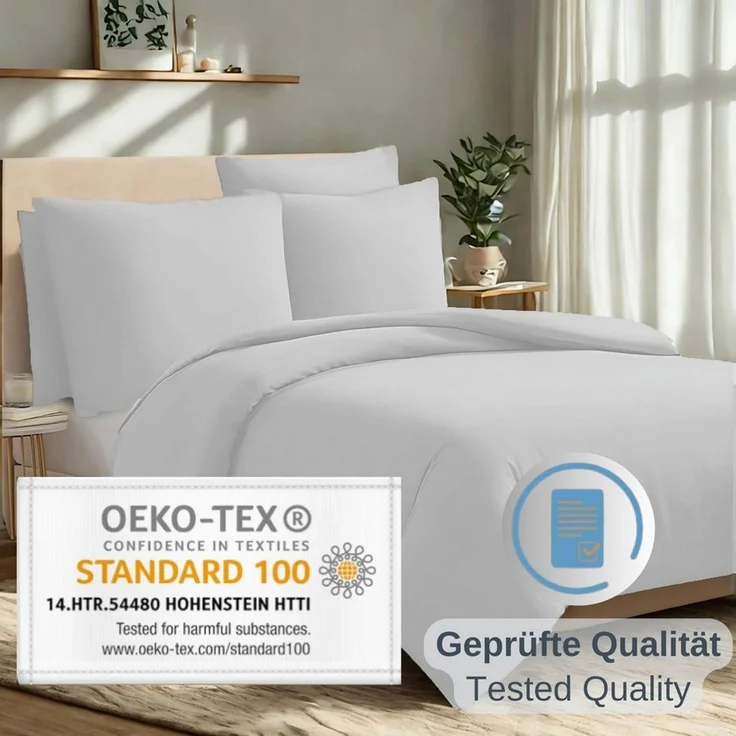 Komfortec Premium Bettwäsche 240x220 mit 2 Kissenbezug 80x80 cm Set aus Gebürstetes Mikrofaser - Weiß