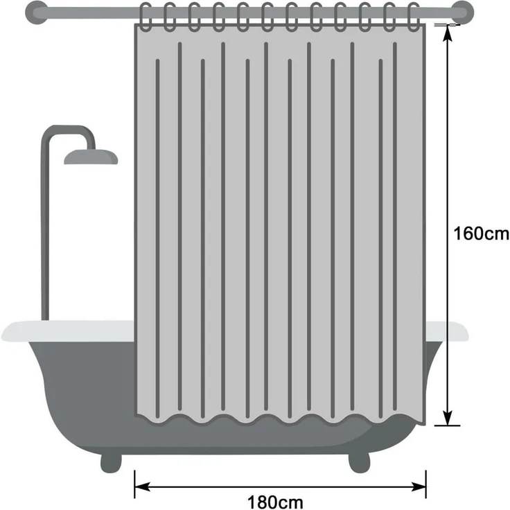 Duschvorhang 180x160 Textil Stoff Weiß Anti Schimmel Wasserdicht Badezimmer – Bild 7