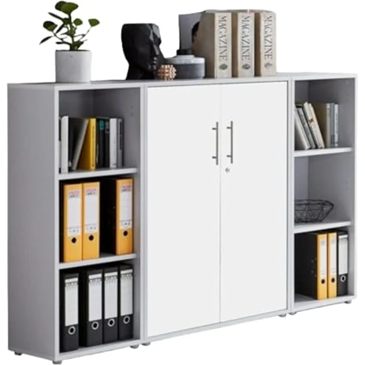 BMG Möbel Büromöbel-Set Office Edition Set 2, (Büro Set, 5 tlg, Fronten Matt oder Hochglanz lackiert), Aktenschrank und Rollcontainer abschließbar, Winkelschreibtisch – Bild 2