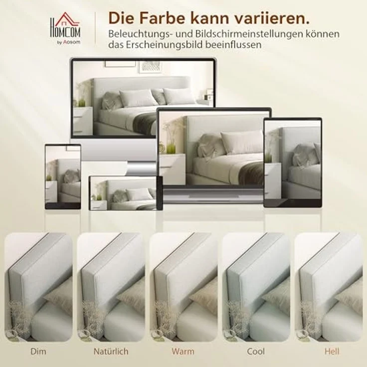 HOMCOM Kopfteil gepolstert Wandkissen mit Leinenoptik schwebend 160 x 60 cm Bettkopfteil Wandpolster für Betten Rücken Sitzbank Kopfteilkissen Kopfkissen für Schlafzimmer Cremeweiß – Bild 6
