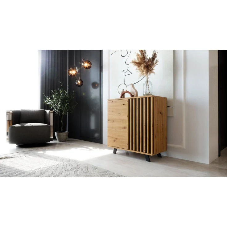 Newroom Kommode Wildeiche 80 cm, Wildeiche Sideboard Modern Wandpaneel Vintage Highboard Anrichte – Bild 2