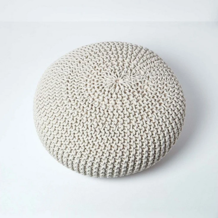 Homescapes Pouf Großer Strickpouf 100% Baumwolle, natur – Bild 2