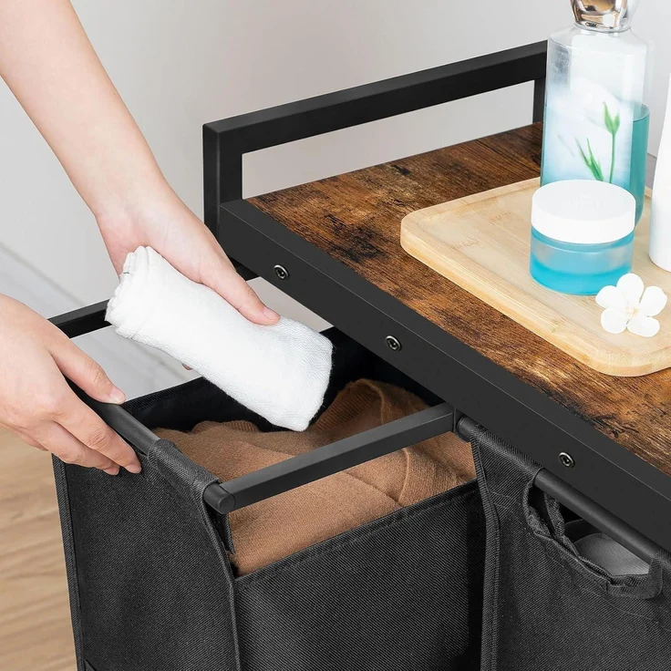 Wäschekorb mit Rollen und Ablage, 2 Fächer, 2 x 49,5 L, Oxford-Gewebe – Bild 5