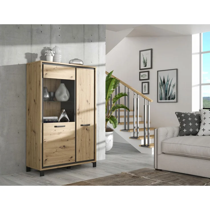 FORTE 'Trondheim' Highboardvitrine, Holzwerkstoff, Schwarz/Braun, 101,4 x 161 x 41,5 cm – Bild 3