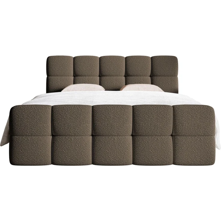 Selsey 'Cloudy' Boxbett mit Bettkästen, Matratze, Topper, Bouclé-Bezug, braun, 140x200 cm – Bild 6