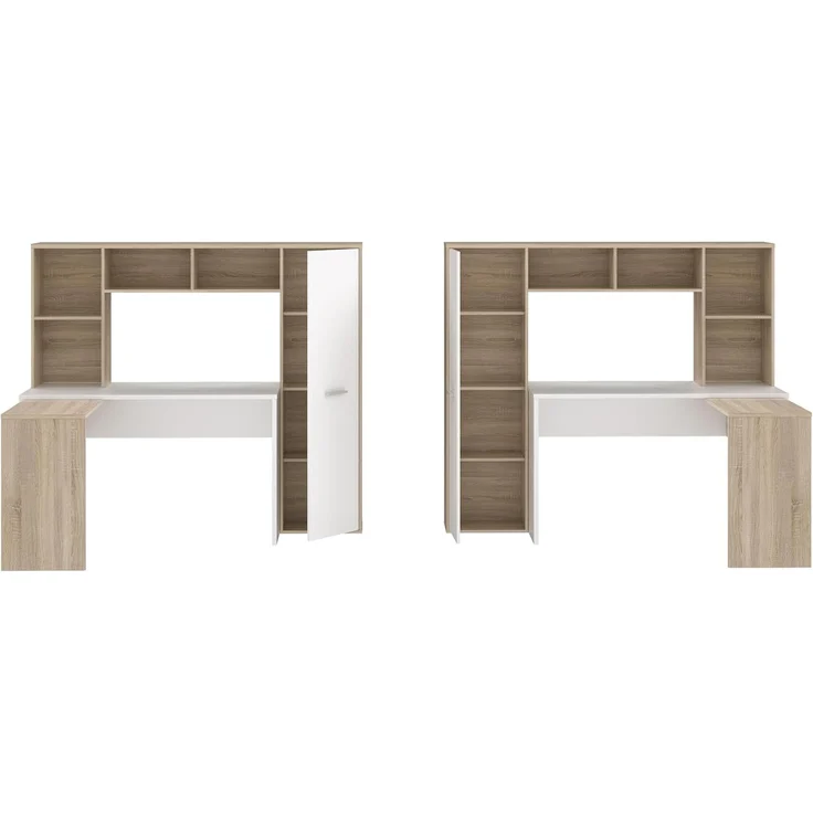Eckschreibtisch >ERIADU< 8 Fächer, 1 Tür, Sonoma Eiche / Weiss - 173x152x116cm (BxHxT) – Bild 3