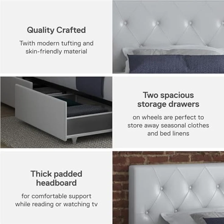 DHP Furniture Dakota Bed with Storage Drawers White PU Single – Bild 5
