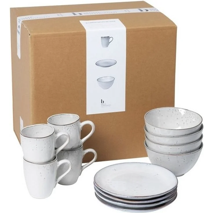 Broste Copenhagen Tafelservice NORDIC SAND Frühstücksset 12tlg, Steingut mit reaktiver Glasur, Nordic Sand Frühstücksset für vier – Bild 2
