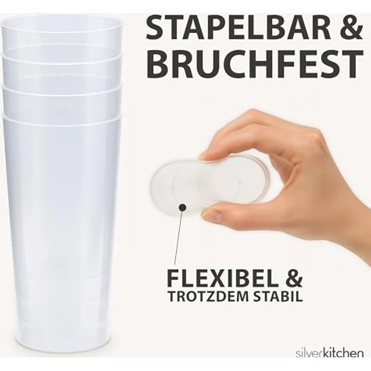 Silverkitchen 50x Longdrink Plastikbecher 0,3 L – Stapelbare Mehrweg Partybecher - Spülmaschinenfeste Hartplastik Becher für Events, Partys & Gastro – Bild 5