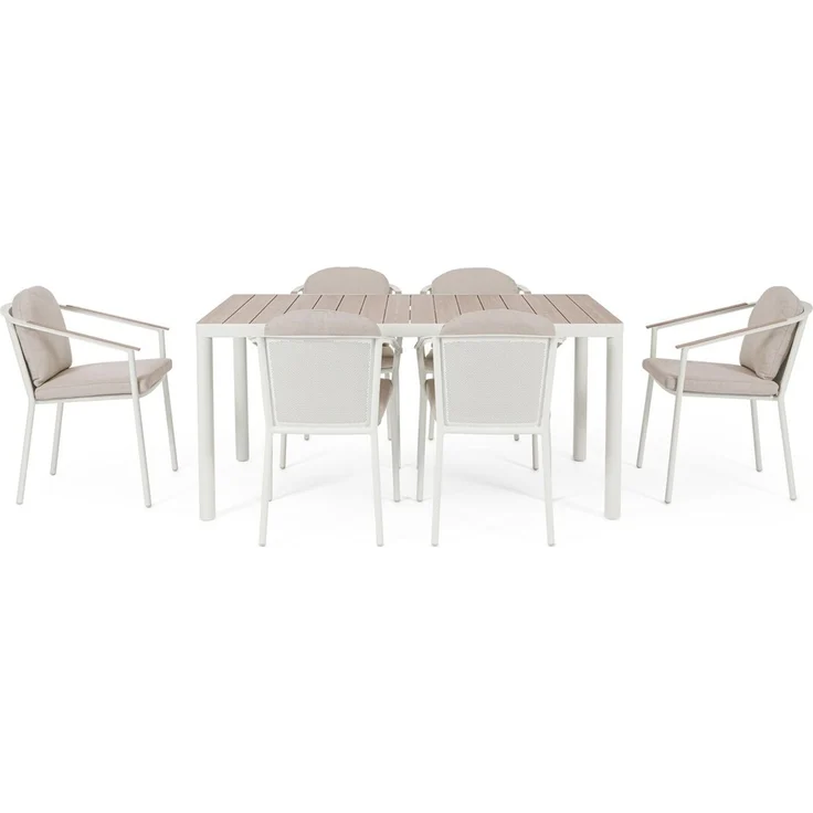 7er Garten-Set Seluia - Aluminium Off-White & Olefin Naturbeige, inkl. Kissen – Bild 2