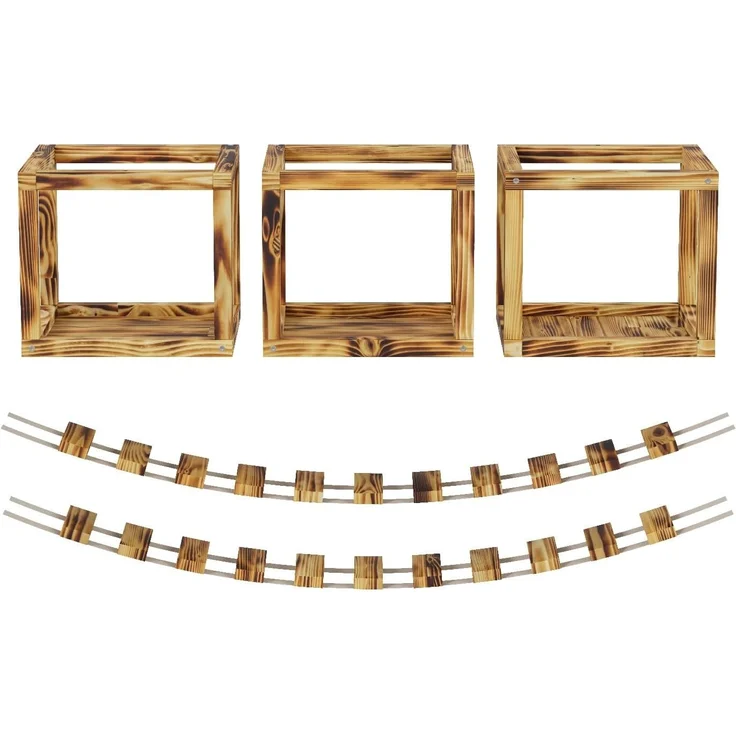 QLS Katzen-Kletterwand Deckenmontage Geflammt mit 2 Brücken und 3 Liegen, aus Kiefernholz für Spaß und Entspannung 5-tlg. – Bild 6