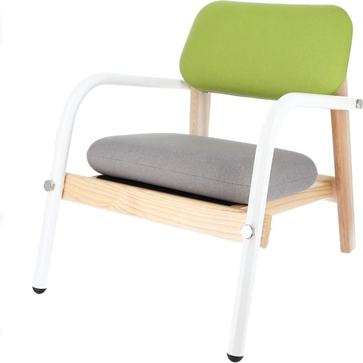 Sessel Billy Stoff, Retro Chic skandinavisch, gepolstert, weiss grau grün, Metallgestell – Bild 4