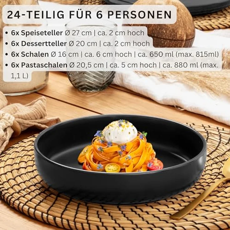Sänger Madeira Tafelservice, 24 teilig, Schwarz, Keramik, kratzfest, spülmaschinen- und mikrowellengeeignet – Bild 2