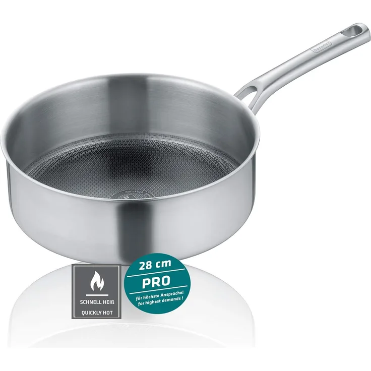 Berndes Tricion Resist Schmorpfanne mit Glasdeckel, Pfanne, Edelstahl, 28 cm, 099211