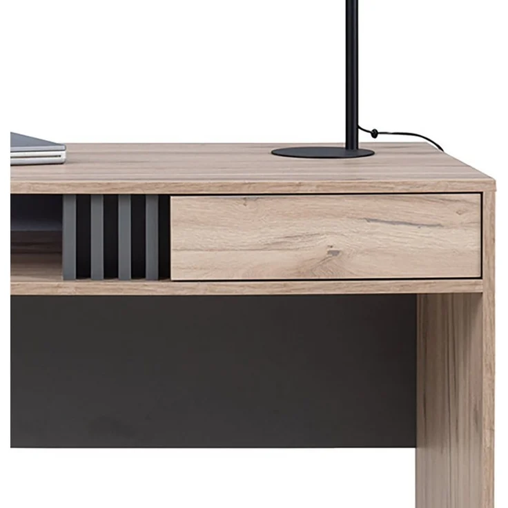 Lomadox Schreibtisch ANTIGUA-133, Eiche mit Anthrazit, 1 Fach, 1 Schublade, 120 cm breit – Bild 2