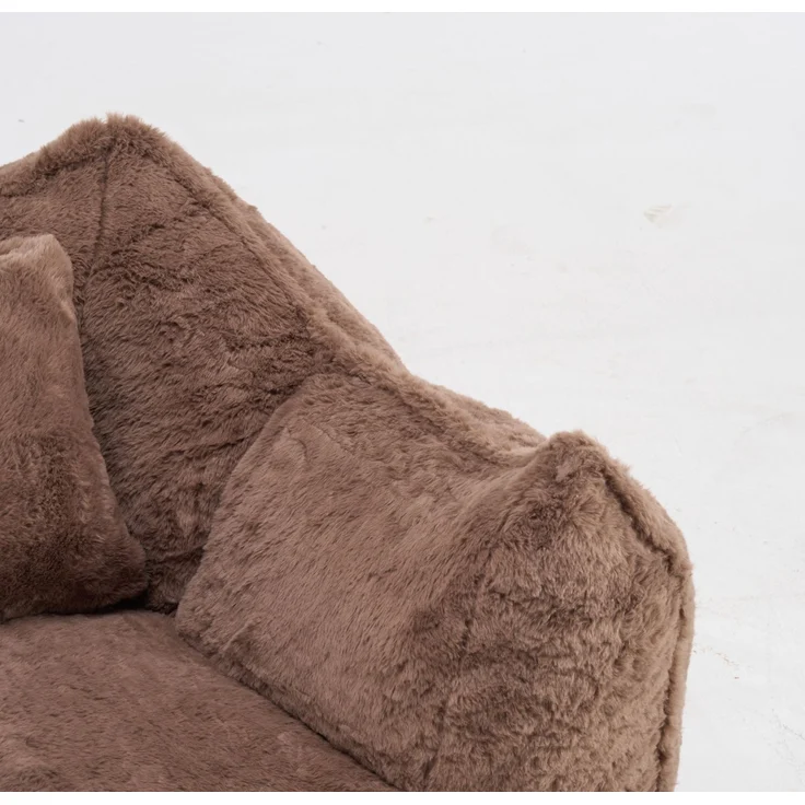 Sitzsack in Lammfell-Optik mit ergonomischer Rückenlehne, 123×97×73 cm, Khaki – Bild 5