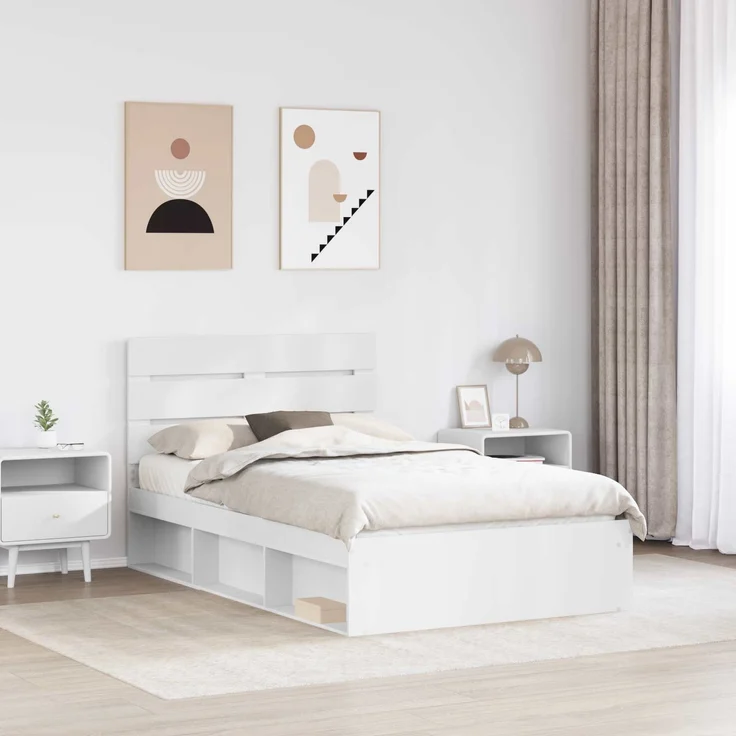 vidaXL Bettrahmen mit Kopfteil Weiß 120 x 200 cm Massives Kiefernholz 3411760 – Bild 2