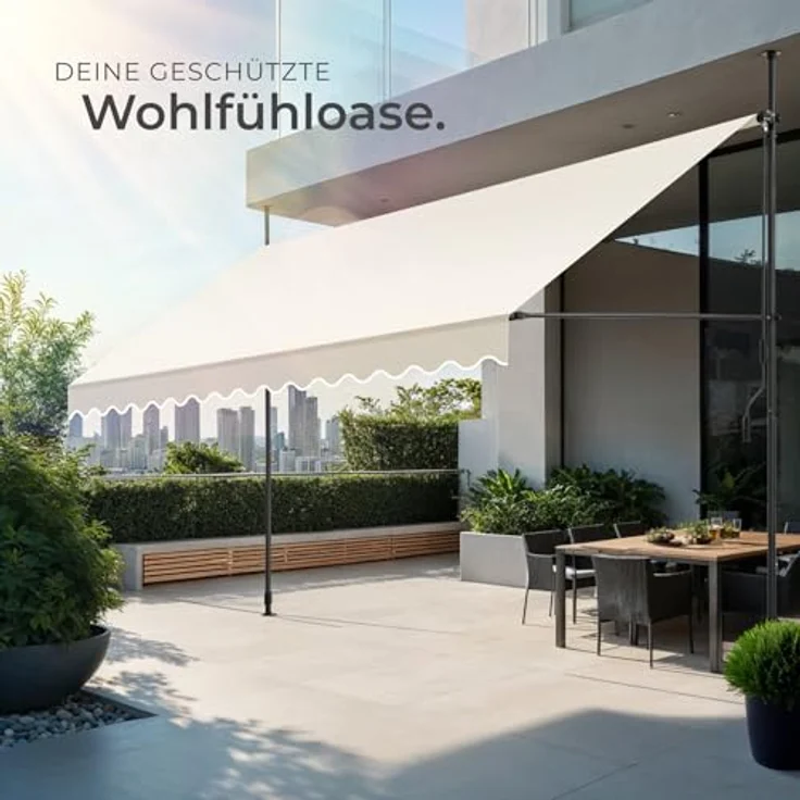 tectake® Klemmmarkise mit Handkurbel, Balkon Markise ohne Bohren, Markise höhenverstellbar, UV-beständig, wasserabweisend, Terrassenüberdachung, Sonnenschutz Terrasse & Balkon, Breite 400 cm - beige – Bild 8