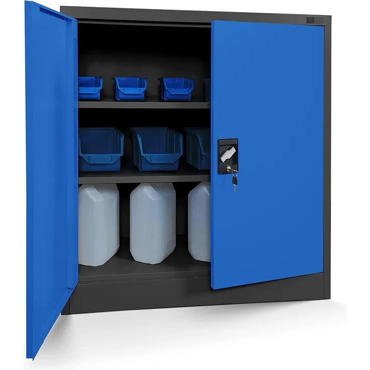 Kleiner Aktenschrank C001B Büroschrank mit Flügeltüren Metallschrank Lagerschrank Pulverbeschichtet Stahlblech Abschließbar 92,5 x 90 x 40 cm (H x B x T) (anthrazit/blau)