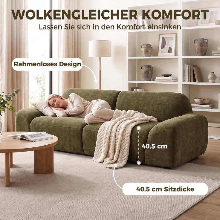 HOMCOM 3-Sitzer-Sofa, Chenille (100 % Polyester), Schaumstoff, Dunkelgrün, 244 x 95 x 70 cm – Bild 6
