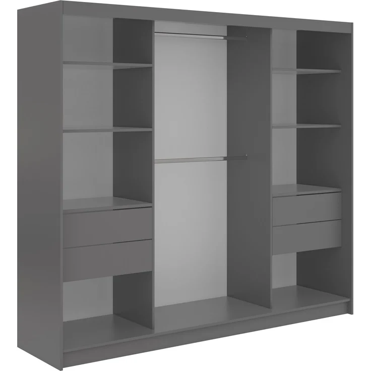 Schiebetürenschrank GRECJA 240 cm breite mit Spiegelfront und Dekor-Applikationen in Grau, inkl. Kleiderstange & Einlegeböden mit Schubladen - Grau – Bild 4
