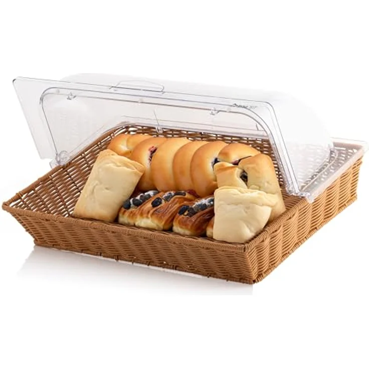 Mahlzeit Brotkorb Rattan, mit Rolltop-Deckel, 53,5 x 33 x 25 cm, geflochtener Korb, Kunststoff – Bild 2