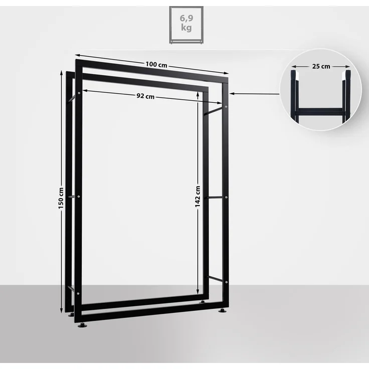 CLP Kaminholzständer Keri V2,schwarz 25x100x150 cm – Bild 2