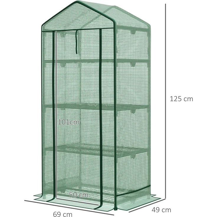 Mini-Gewächshaus Anzuchtgewächshaus mit Folienabdeckung und 3 Regalböden Regale Rolltür Gemüsebeet--Grün--125x49x69cm--YOUDENOVA – Bild 5