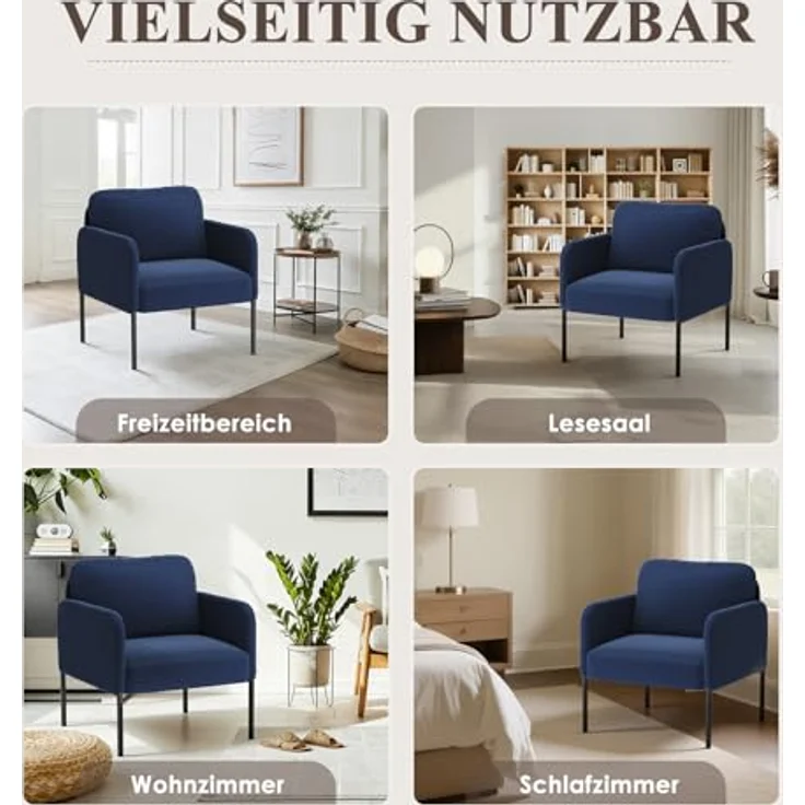 COLAMY Gepolsterter Ohrensessel 2er Set aus Samt – Moderner Lounge-Sessel mit weicher Rückenlehne, Komfortabler Sessel für Wohnzimmer, Schlafzimmer, Apartment & Leseecke, Blau – Bild 7