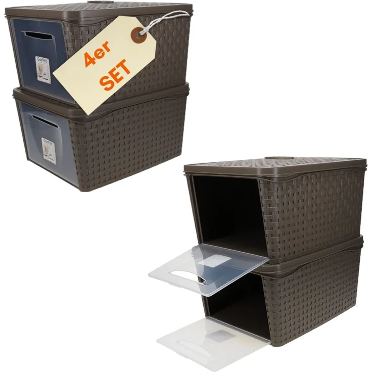 4er Set Aufbewahrungsbox mit Deckel Frontöffnung Schrank Organizer Stapelbox Kleiderschrank Korb mit Deckel Aufbewahrungskorb Aufbewahrung Badezimmer