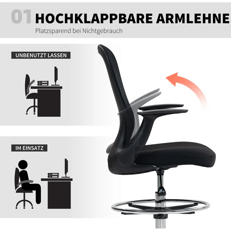 MELAYR, Bürostuhl Höhenverstellbar Schreibtischstuhl mit verstellbarer Fußring, 62 x 59 x 119 cm, Schwarz – Bild 6