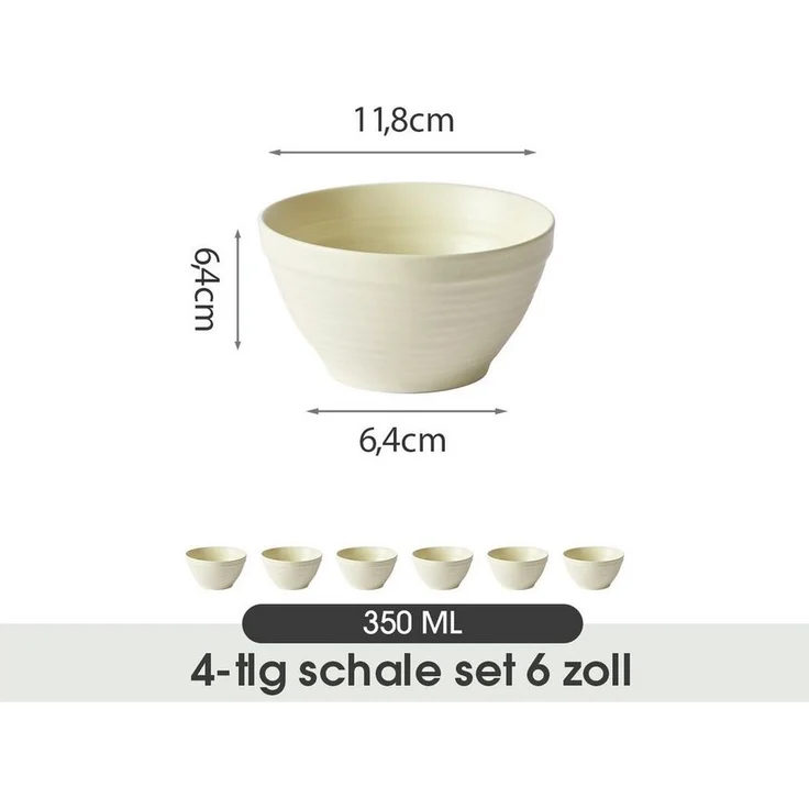 JIWOO Müslischale 6er Ø11,8cm, Frühstückschalen Eisschale Dessertschalen Obstschale, Keramik, (Schaleset, 6-tlg), Porzellan Hochwertiges Schalen gelb Mikrowellenofen Spülmaschine – Bild 1