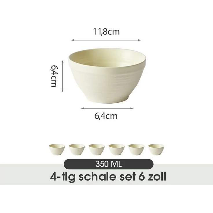 JIWOO Müslischale 6er Ø11,8cm, Frühstückschalen Eisschale Dessertschalen Obstschale, Keramik, (Schaleset, 6-tlg), Porzellan Hochwertiges Schalen gelb Mikrowellenofen Spülmaschine