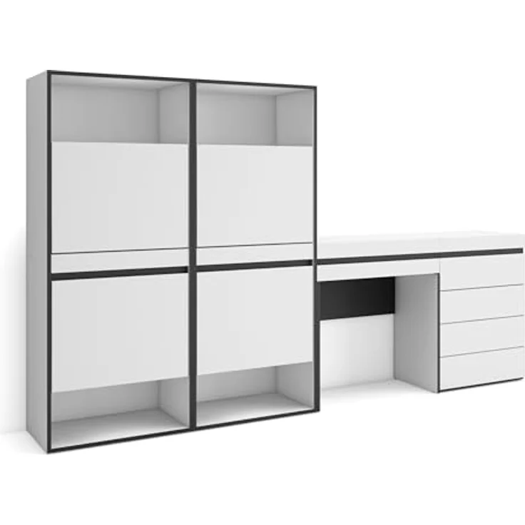 Skraut Home | Schuhregal, Schuhschrank | Schuhaufbewahrung | 247x145x35 cm | Für Schlafzimmer, Zimmer | Kommode mit Schubladen | Schminktisch | Moderner Stil | Weiß – Bild 1
