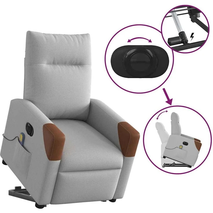 vidaXL Massagesessel mit Aufstehhilfe Elektrisch Wolkengrau Stoff 3324029 – Bild 7