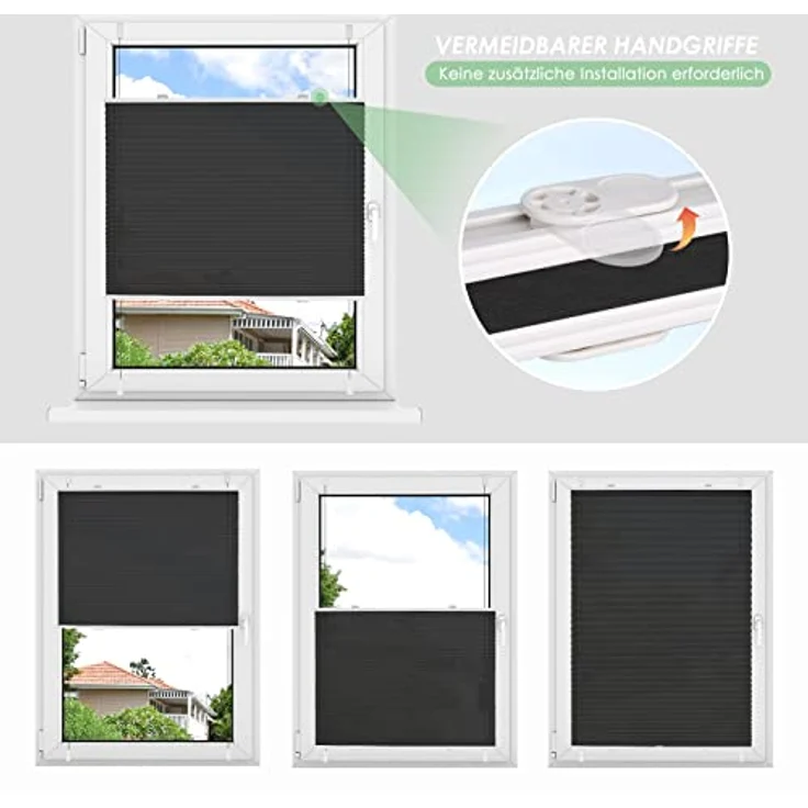 bobodeco Plissee Klemmfix Faltrollo Schwarz 40x130cm, Blickdicht, Lichtdurchlässig, Montage ohne Bohren, für Fenster & Tür – Bild 5