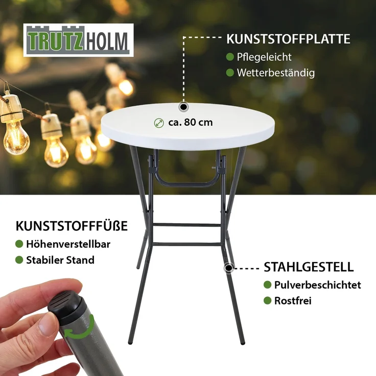 Stehtisch klappbar Ø 80 cm Tischplatte Höhe 110 cm Stahlgestell Partytisch Bistrotisch in weiß – Bild 2