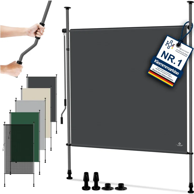 KESSER® Klemmmarkise 200x310 cm, Garten Balkon Sichtschutz wetterfest, Wind- & Sonnenschutz, Senkrechtmarkise mit Handkurbel ohne Bohren, Ausziehbar, wasserdicht & UV-beständig, Anthrazit
