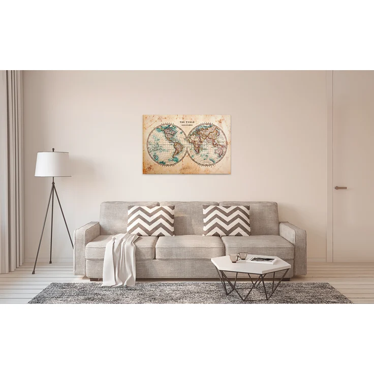 Leinwandbild Antike Weltkarte Beige 90x60 DD120339 Wandbild Leinwand Wohnzimmer – Bild 6