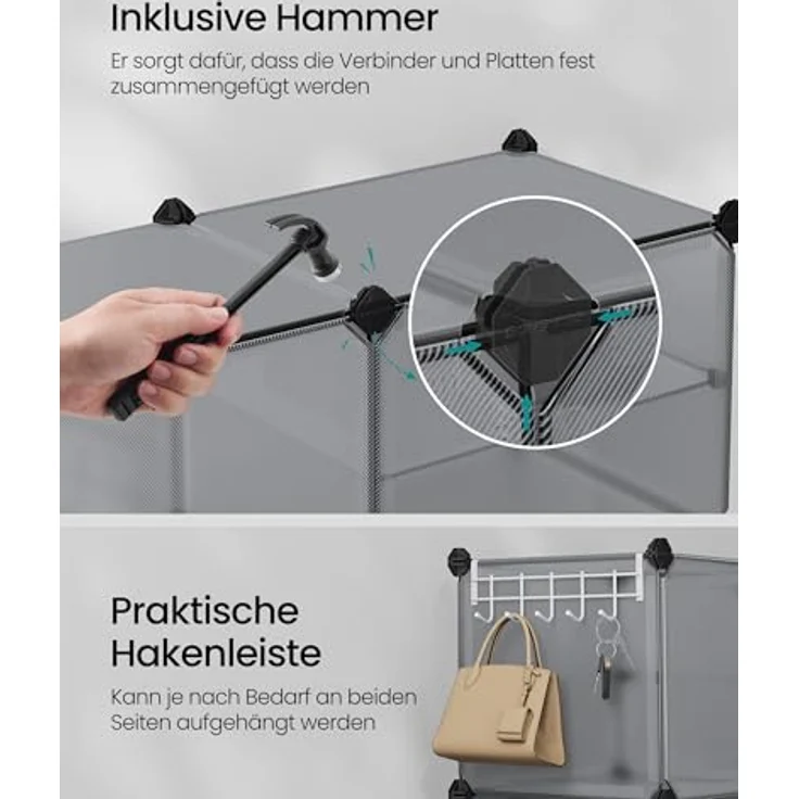 SONGMICS Schuhregal mit 6 Fächern, Schuhschrank, 30 x 40 x 30 cm pro Fach, schmal, mit Türen, Stahlrahmen, Kunststoff, für Flur, Schlafzimmer, Eingangsbereich, schiefergrau LPC033G01 – Bild 7