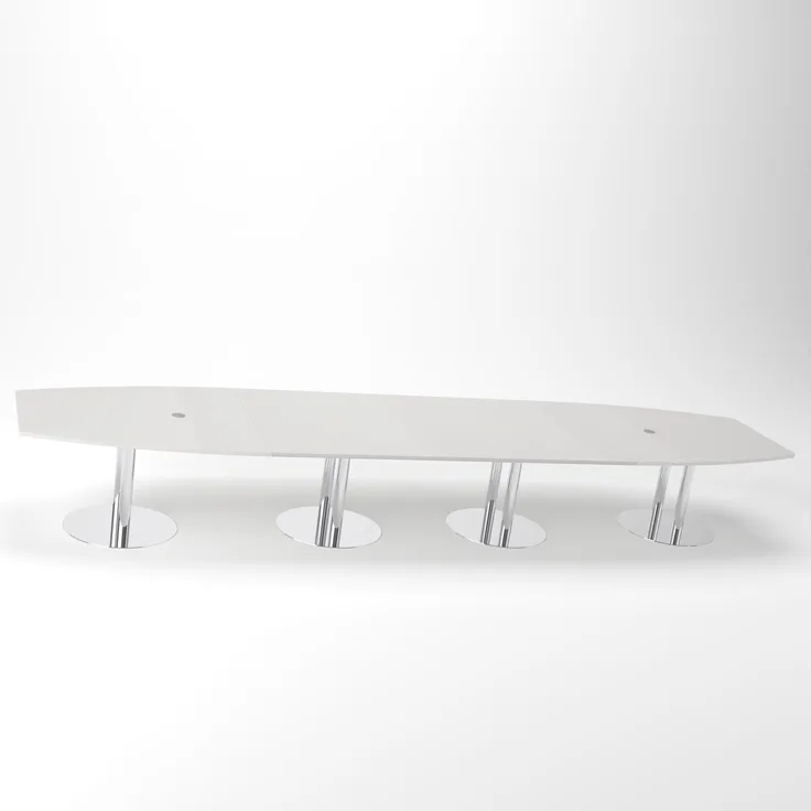 Rheinland Möbel Konferenztisch KONTI 520x130 cm – ovaler Besprechungstisch in Grau mit verchromten Säulenfüßen & 2 Kabelauslässen, erweiterbarer Meetingtisch für 16–18 Personen, moderner XXL-Tisch fürs Büro