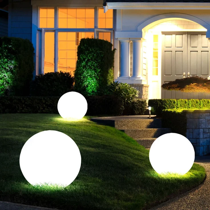 3er Set LED Solarleuchten, Außenlampe, Kugel, weiß silber – Bild 7