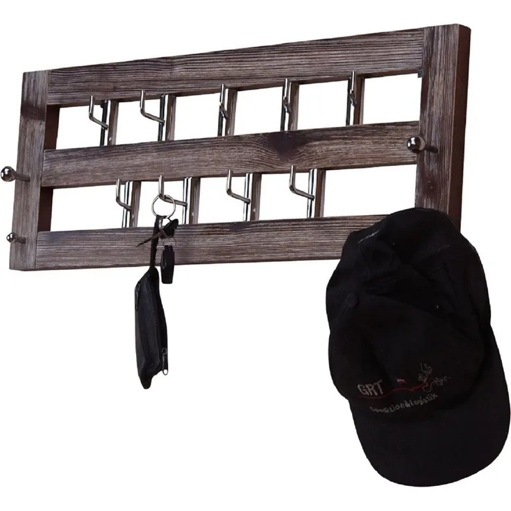 Holzgarderobe "Ellen I" mit 9 drehbaren Haken, used-look braun